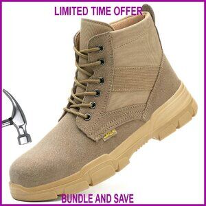 Steel Toe Work Boots Slip Resistant Tactical Safety Shoes Mid Top